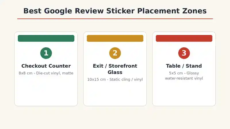 Diagram of the three best Google review sticker placement zones