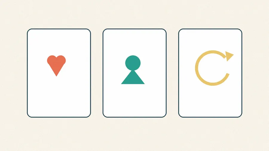 Three packaging insert cards each designed around one customer action