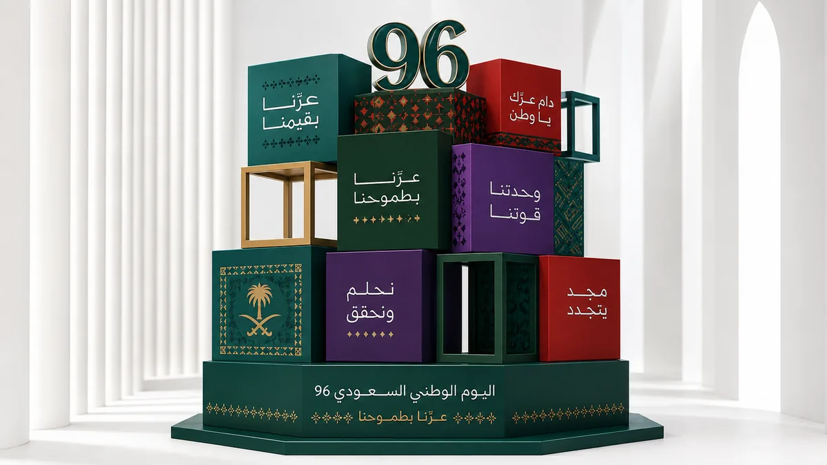 صناديق هدايا مخصصة لليوم الوطني السعودي 96 بتصميم احتفالي