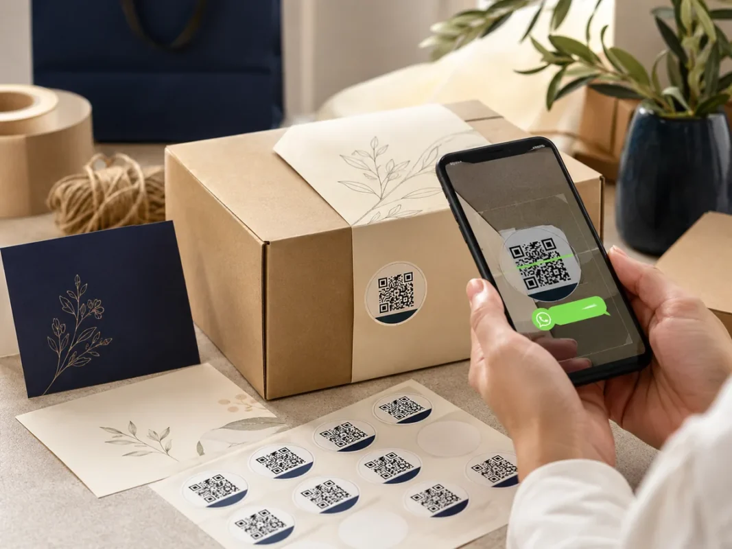 استيكر QR واتساب على التغليف: كيف تحوّل كل طلب إلى طريق أسهل لإعادة الشراء؟