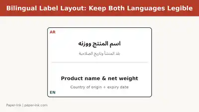 Diagram of a bilingual Arabic-English product label layout
