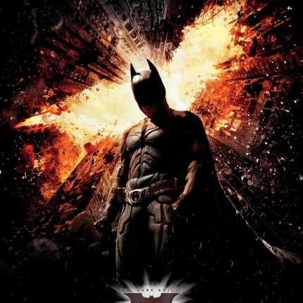 Batman before a bat-shaped fire burst with the text A Fire Will Rise