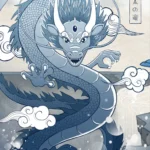 LumiPoster — Blue dragon and Japanese waves