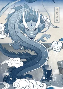 LumiPoster — Blue dragon and Japanese waves