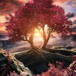 LumiPoster — شجرة حمراء عند الغروب