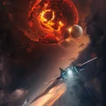 LumiPoster — A spaceship and a flaming planet
