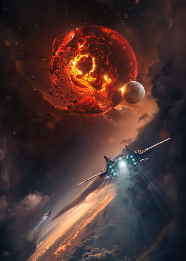 lumi-boards-art-08657ef7deeac474-1.webp LumiPoster — A spaceship and a flaming planet - Image 1