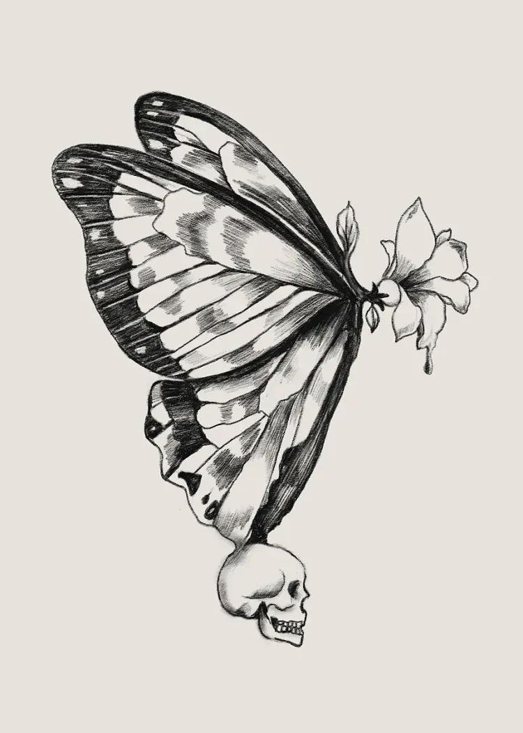 lumi-boards-art-1436b3e8b22bfff9-1.webp LumiPoster — Butterfly with pencil drawing - Image 1