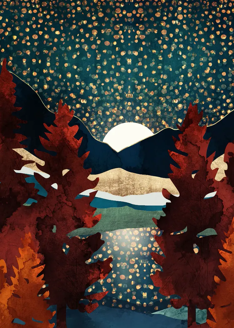 lumi-boards-art-191f5ac7e34b99b7-1.webp LumiPoster — Forest and lake under the stars - Image 1
