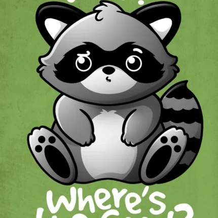 Cartoon raccoon with a puzzled face and the text WTF Where's the food on green