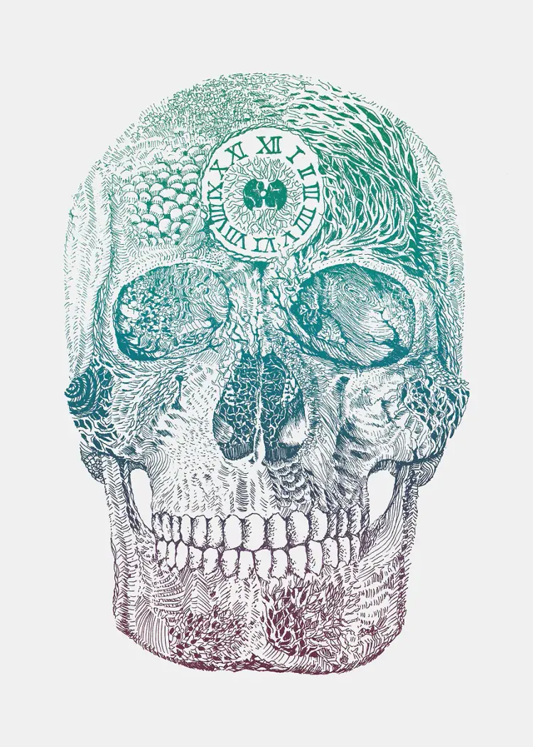lumi-boards-art-238e5251683dfd5a-1.webp LumiPoster — Skull and clock — threads of time - Image 1