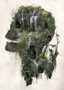LumiPoster — جمجمة خضراء وشلالات