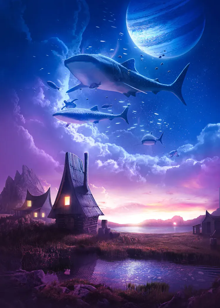 lumi-boards-art-276f6bc17192c6a5 LumiPoster — أسماك قرش في السماء - الصورة 1