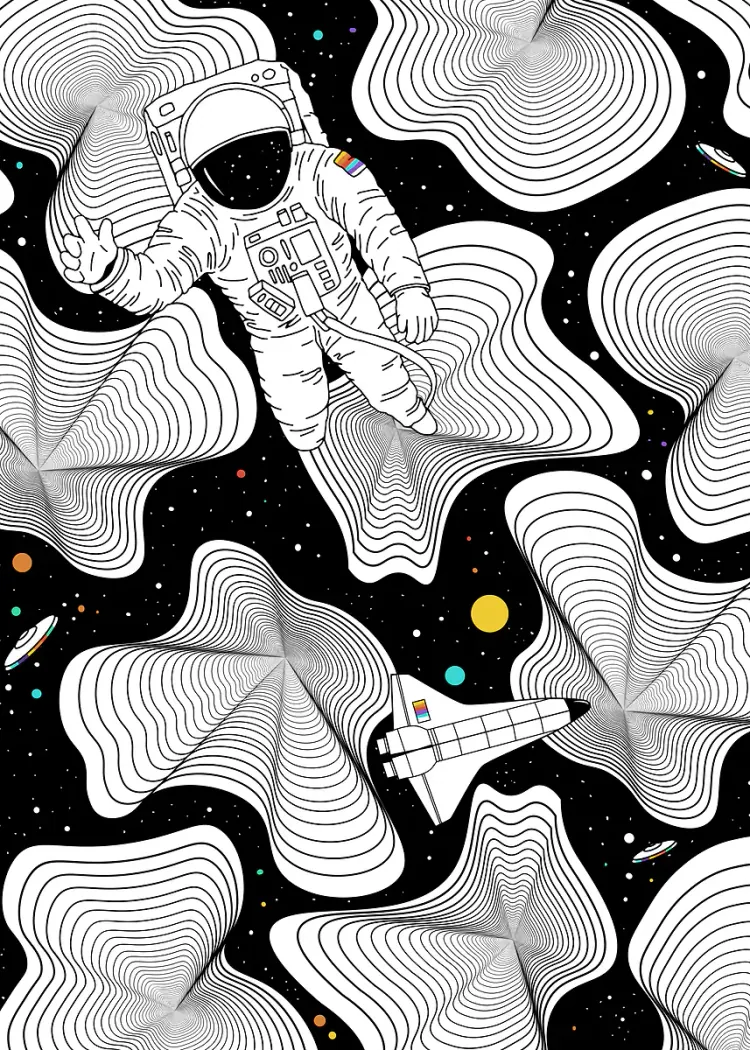 lumi-boards-art-2986e62dc40976f5 LumiPoster — رائد فضاء بين موجات الخطوط - الصورة 1