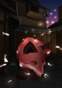 LumiPoster — Luminous fox in a Japanese alley