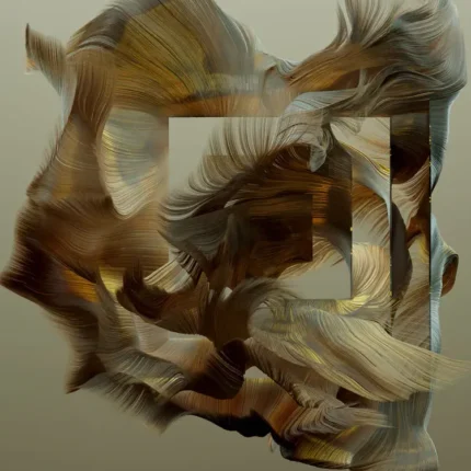 Olive, tan and brown curling ribbons around a square frame on khaki