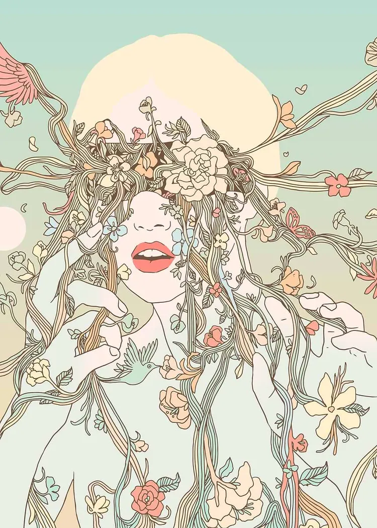 lumi-boards-art-2da5805d6fece47a-1.webp LumiPoster — A face between the branches of flowers - Image 1
