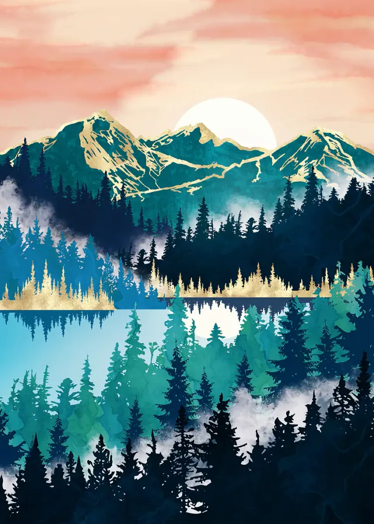 lumi-boards-art-2efc7d741e1fcd79 LumiPoster — غابة جبلية عند الشروق - الصورة 1