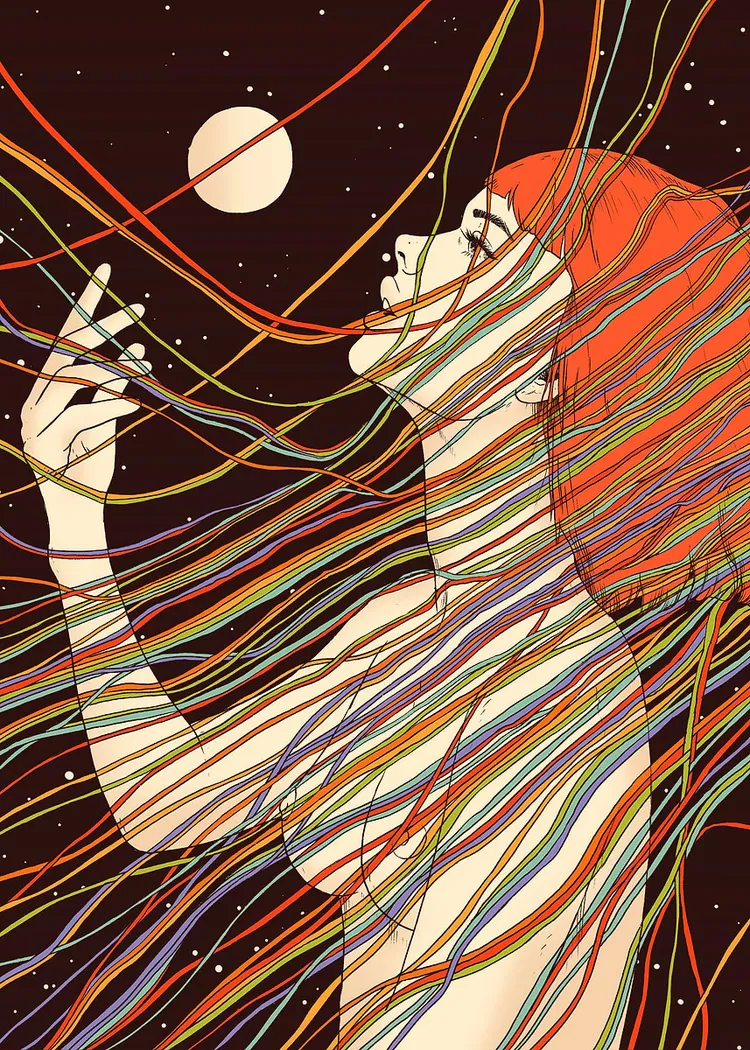 lumi-boards-art-2f585cfe4b452c63 LumiPoster — وجه وخيوط ملونة تحت القمر - الصورة 1