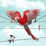 LumiPoster — Red parrot and small birds
