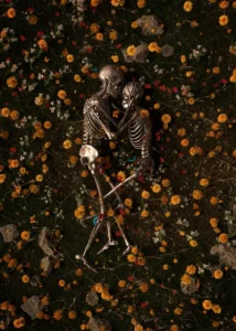 LumiPoster — Skeleton in the middle of the flower garden