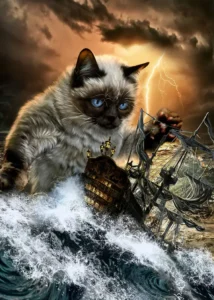 LumiPoster — Blue-eyed cat in the waves