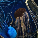 LumiPoster — Blue and gold jellyfish