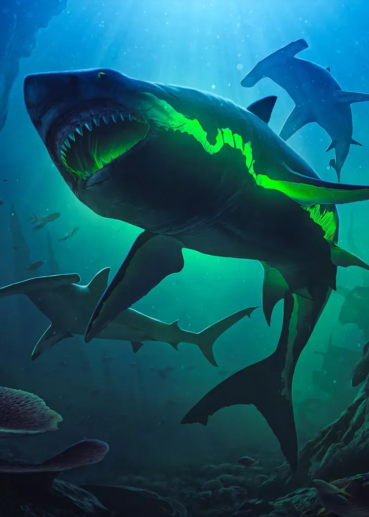 lumi-boards-art-49ee51f4777910f6-1.webp LumiPoster — Luminous shark in the depths - Image 1