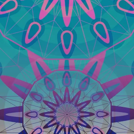 Abstract teal, pink and purple geometric mandala pattern with layered circles