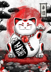 LumiPoster — Lucky cat under the red sun