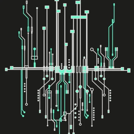 Abstract green and white circuit board lines on a dark background