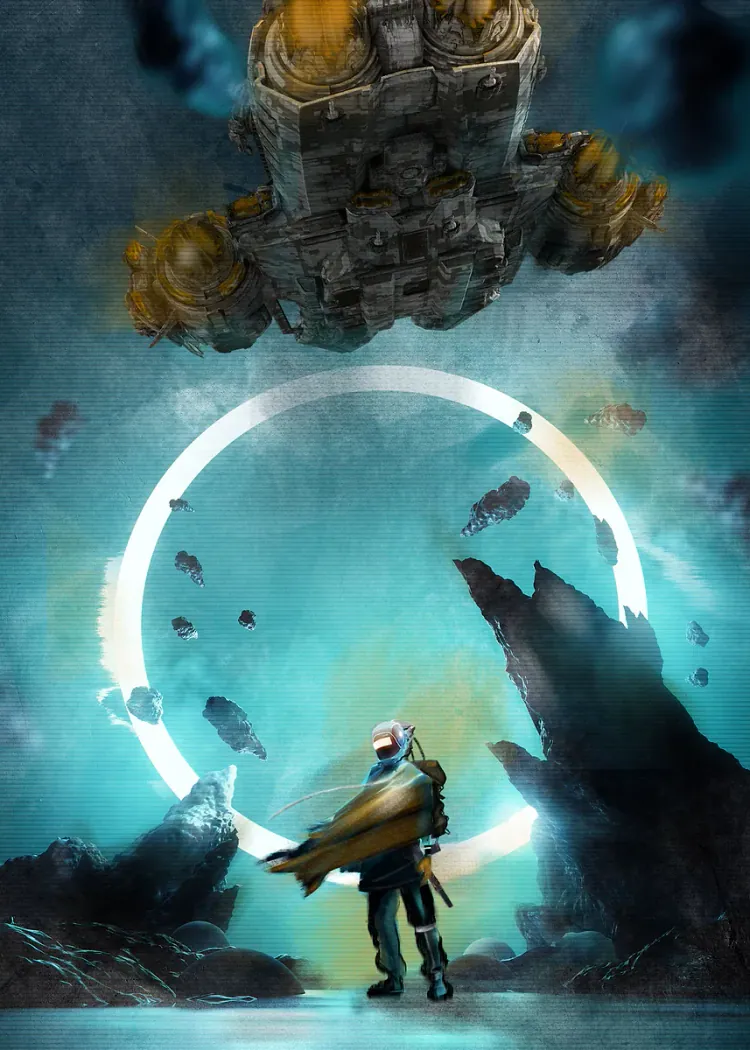 lumi-boards-art-5e7ffca1eaefc963 LumiPoster — مسافر أمام بوابة دائرية - الصورة 1