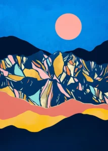 LumiPoster — Colorful mountains and pink moon