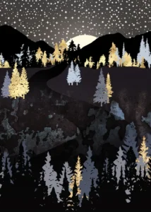 LumiPoster — Night forest with golden trees