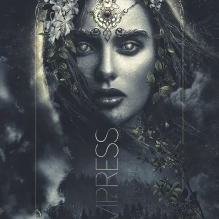 Empress tarot poster with a woman wearing a floral crown and jeweled forehead ornament