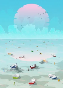 LumiPoster — Boats under the pink moon