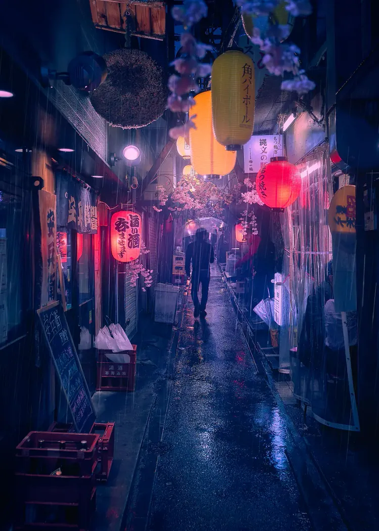 lumi-boards-art-66764578f5cab266-1.webp LumiPoster — A Japanese alley lit up at night - Image 1
