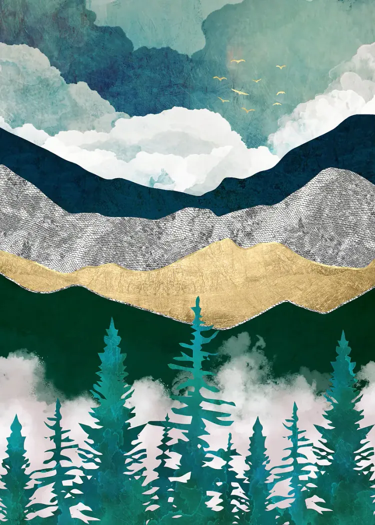 lumi-boards-art-67c15f297b40fd39 LumiPoster — غابة فيروزية وجبال فضية - الصورة 1