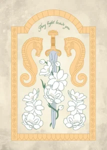 LumiPoster — A sword among white flowers