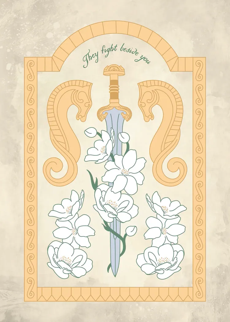 lumi-boards-art-6d1cd58543fb70f8 LumiPoster — سيف بين الزهور البيضاء - الصورة 1