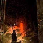 LumiPoster — The traveler at the glowing gate