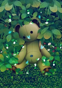 LumiPoster — Teddy bear in a green garden