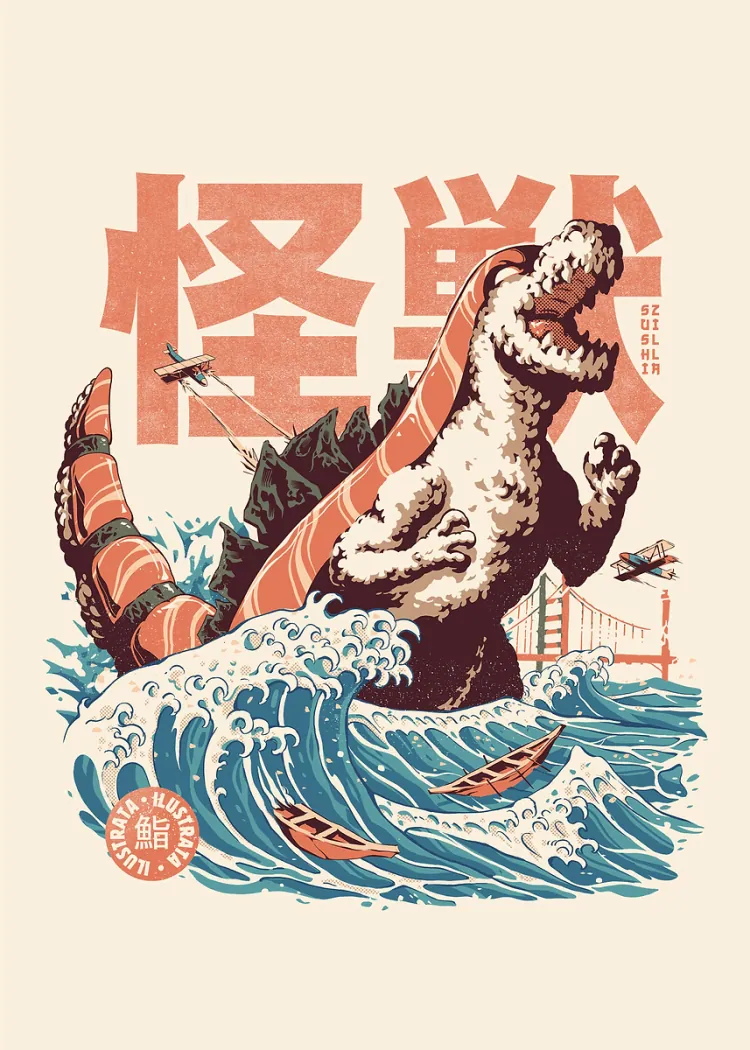 lumi-boards-art-724eec0aceadec66-1.webp LumiPoster — Sushi monster above the waves - Image 1