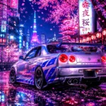 LumiPoster — Car on cherry blossom night
