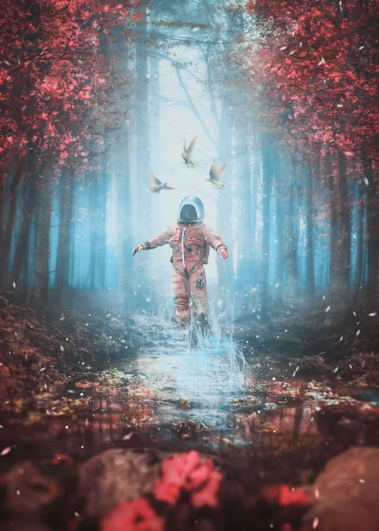 lumi-boards-art-8594daf6892253a7-1.webp LumiPoster — Astronaut in red forest - Image 1