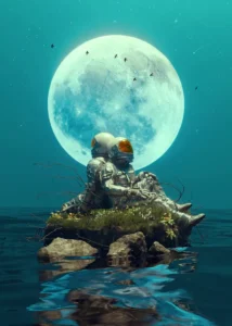 LumiPoster — Two travelers under the moon