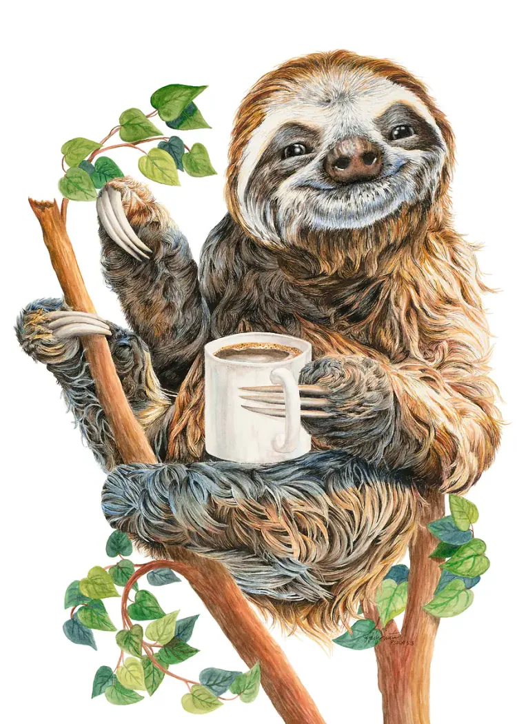 lumi-boards-art-948bbcd4bd759a72-1.webp LumiPoster — Sloth and coffee cup - Image 1