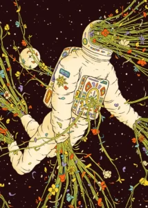 LumiPoster — An astronaut with flowers growing from him
