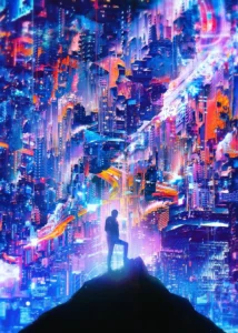 LumiPoster — مدينة نيون تنعكس في السماء
