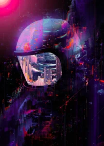 LumiPoster — خوذة فضاء ومدينة نيون